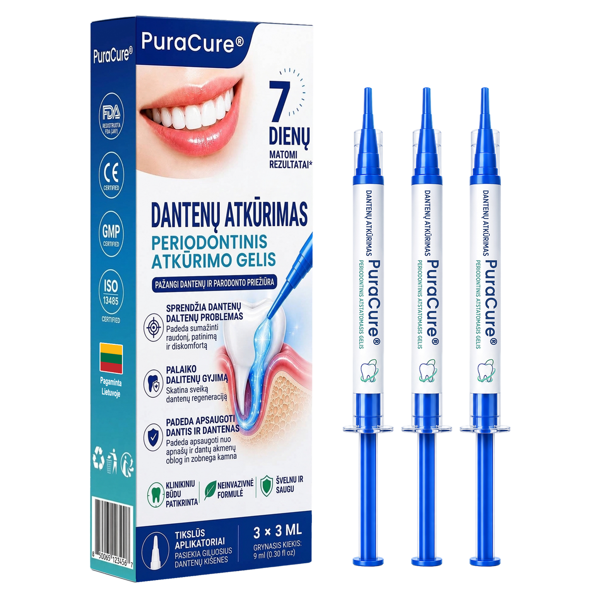🌿🦷 𝐏𝐮𝐫𝐚𝐂𝐮𝐫𝐞® DANTENŲ ATKŪRIMAS – Periodonto audinių regeneracijos gelis 🧂