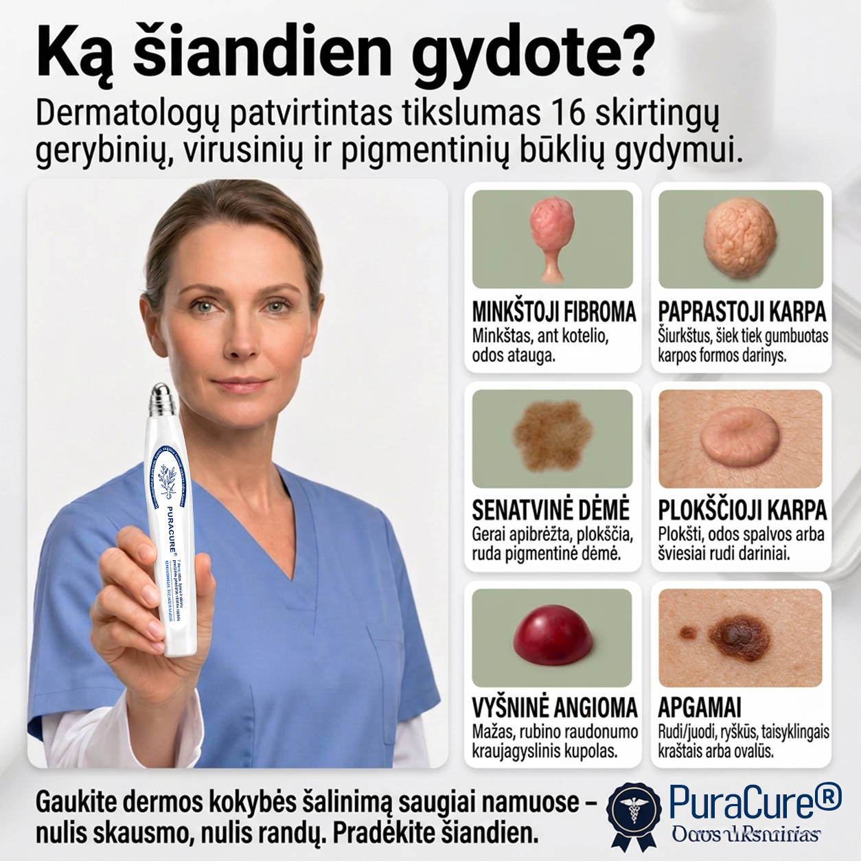 PuraCure® 👩‍⚕️ 7 dienų odos išaugų ir dėmių šalinimo pieštukas – neskausmingas, be randų, profesionalus ritininis aplikatorius