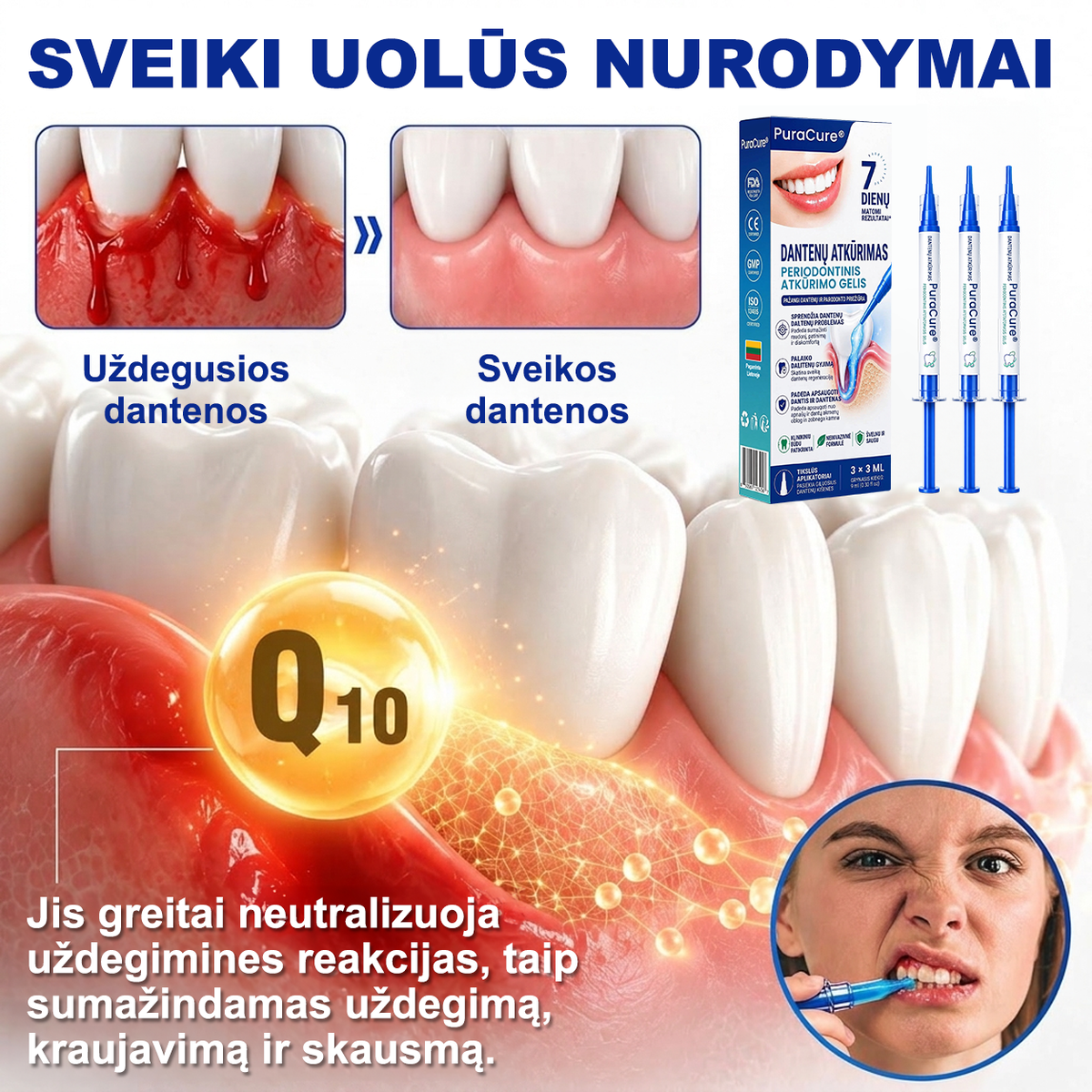 🦷 𝐏𝐮𝐫𝐚𝐂𝐮𝐫𝐞® DANTENŲ ATKŪRIMAS – Periodonto audinių regeneracijos gelis 🧂