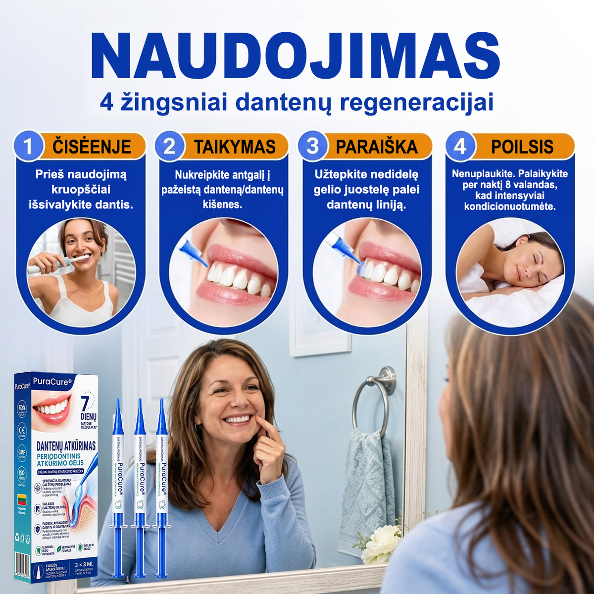 🦷 𝐏𝐮𝐫𝐚𝐂𝐮𝐫𝐞® DANTENŲ ATKŪRIMAS – Periodonto audinių regeneracijos gelis 🧂